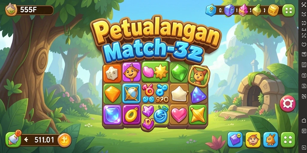 Tampilan gameplay seru 555F dengan tantangan match-3.