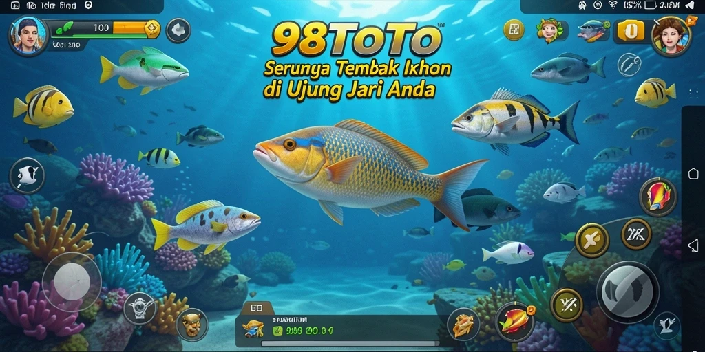 Screenshot gameplay 98TOTO yang menampilkan aksi menembak ikan.
