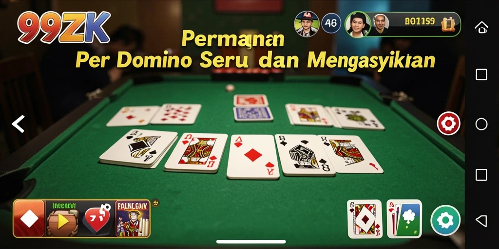 Tampilan gameplay 99ZK dengan suasana permainan Domino yang seru.
