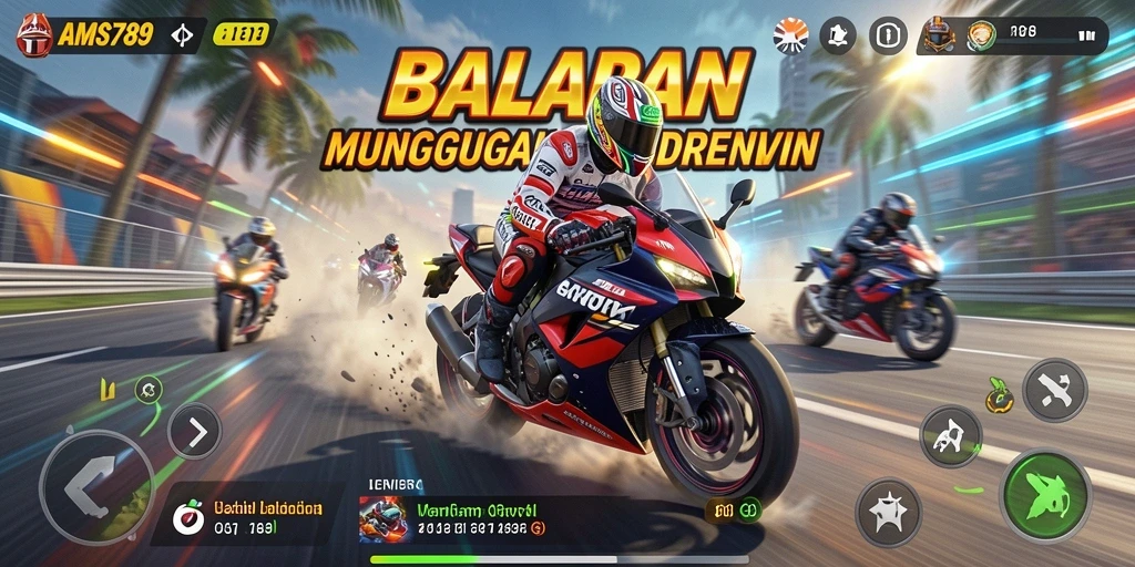 Tampilan mendebarkan dari gameplay balapan motor di AMS789.