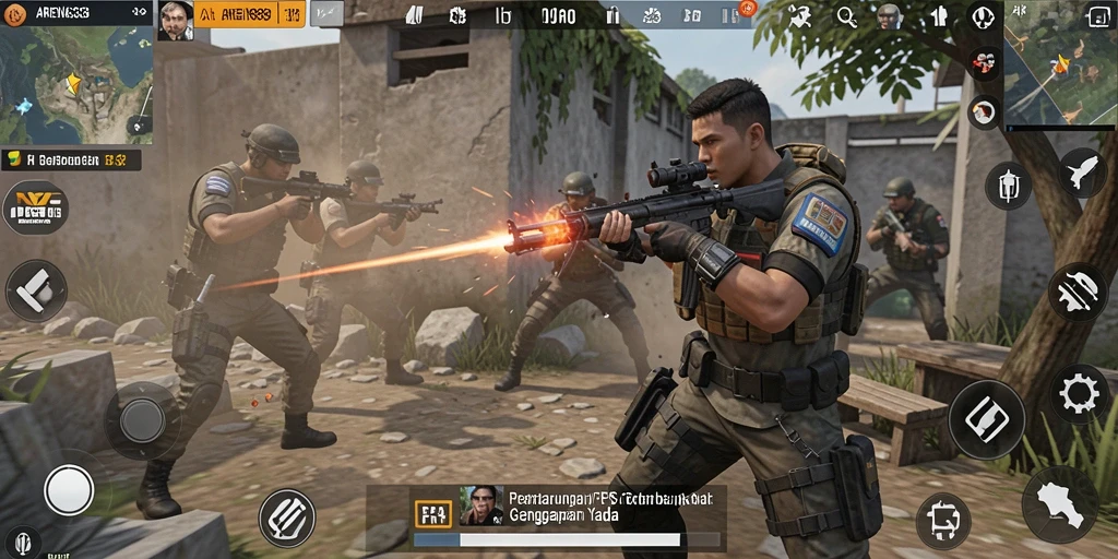 Tampilan gameplay seru dalam pertempuran FPS ARENA333.