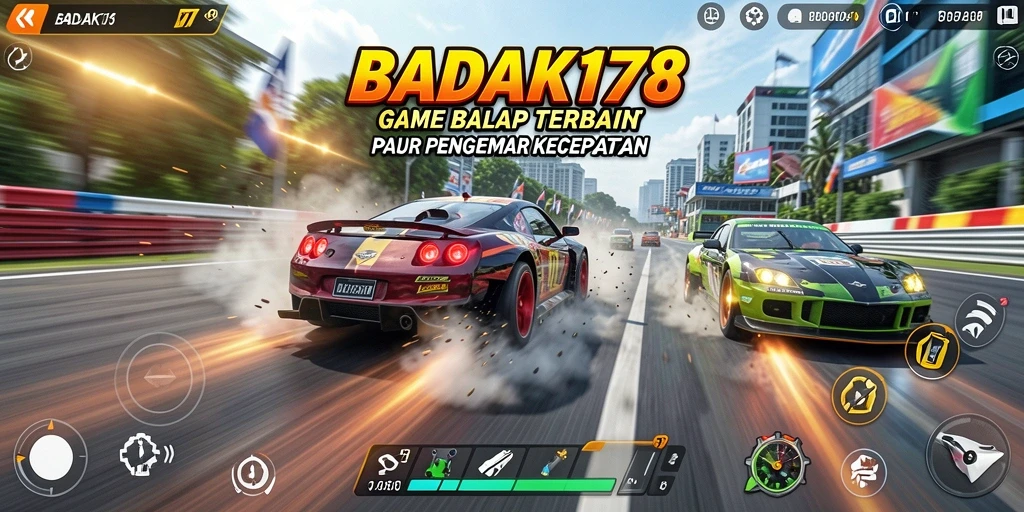 Tampilan utama BADAK178 dengan aksi balap yang mendebarkan.