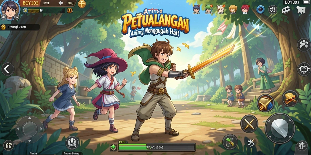 Tangkapan layar gameplay BOY303 menampilkan pertarungan karakter anime yang seru.