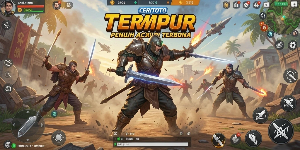 Screenshot utama CERITOTO menampilkan aksi tempur yang mendebarkan di arena open world.