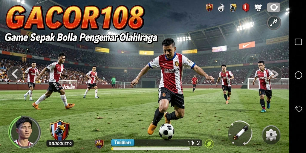 Tangkapan layar gameplay GACOR108 menampilkan aksi mendebarkan di lapangan sepak bola.