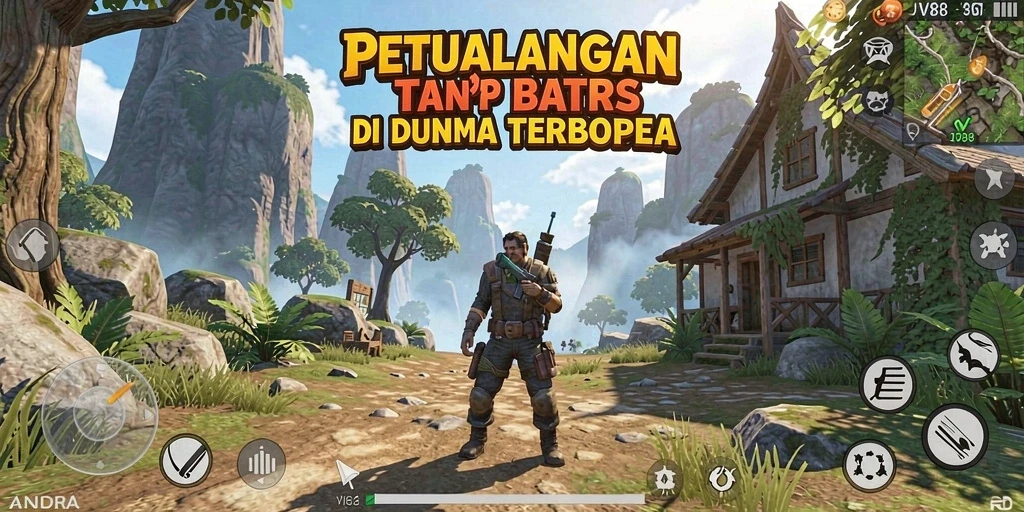Screenshot gameplay JV88 menampilkan eksplorasi dunia terbuka yang menakjubkan.