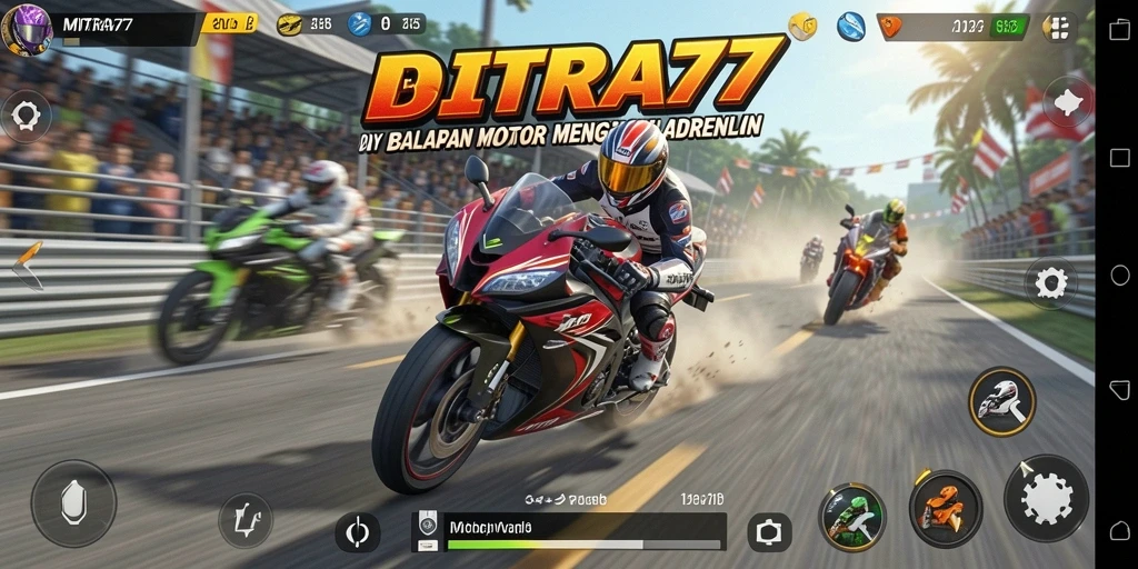 Tampilan menarik dari gameplay balapan motor di MITRA77.