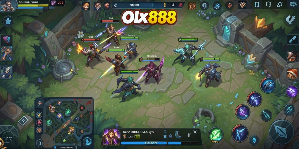 Screenshot OLX888 menampilkan aksi seru dalam pertarungan MOBA.