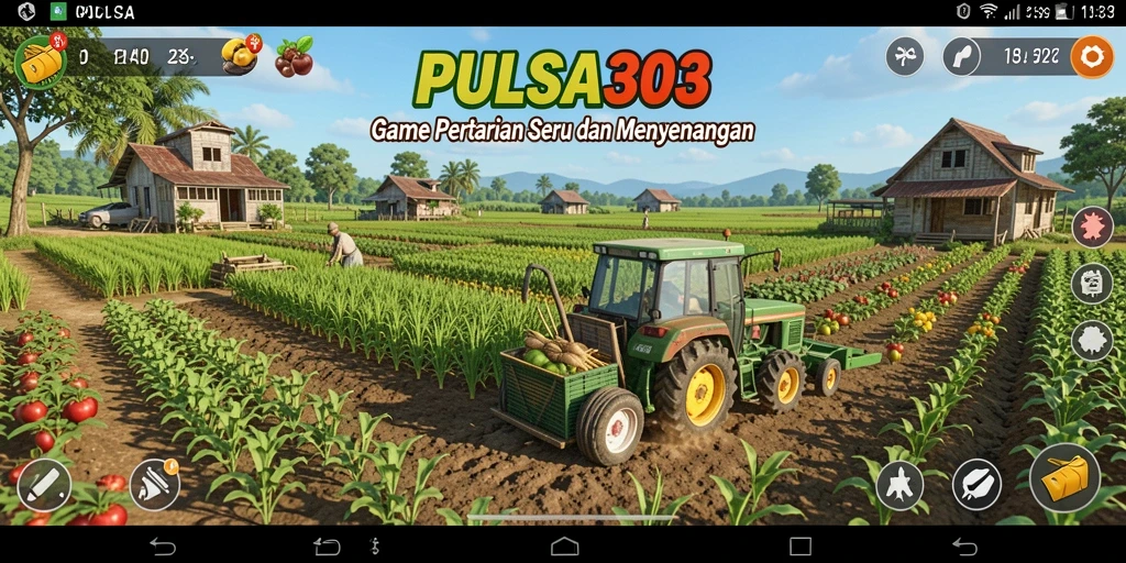 Screenshot gameplay PULSA303 menunjukkan aksi seru di ladang pertanian.