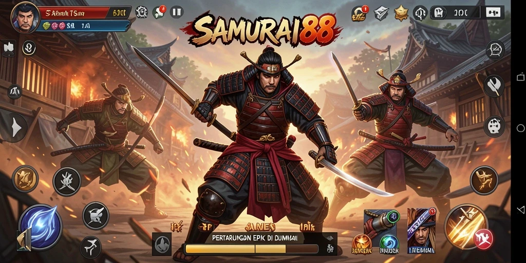 Gameplay pertarungan epik dalam SAMURAI88 menunjukkan aksi luar biasa.