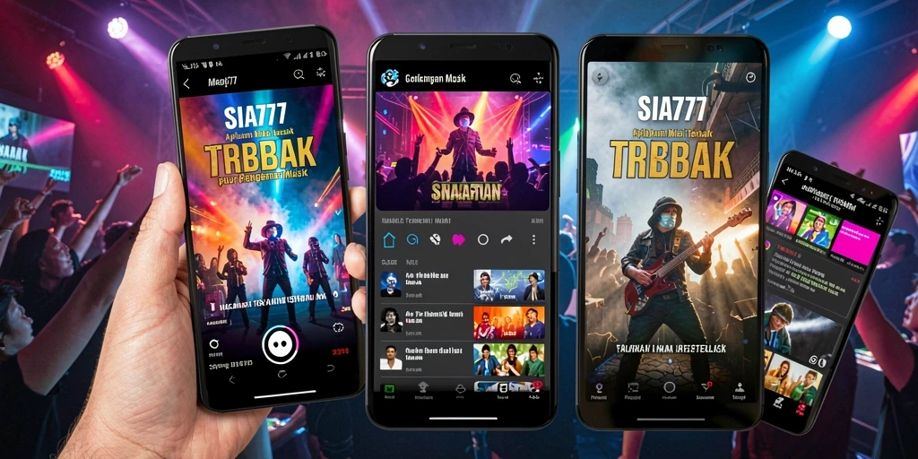 Tampilan utama SIA777 menampilkan berbagai genre musik dengan warna menarik.