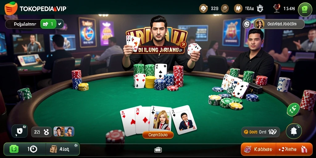 Screenshot gameplay <strong>TOKOPEDIAVIP</strong> menampilkan aksi poker yang seru dan mendebarkan.