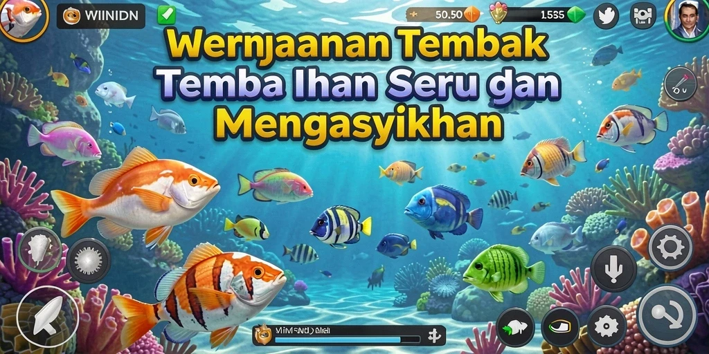 Tampilan gameplay seru WINIDN dengan ikan berwarna-warni.